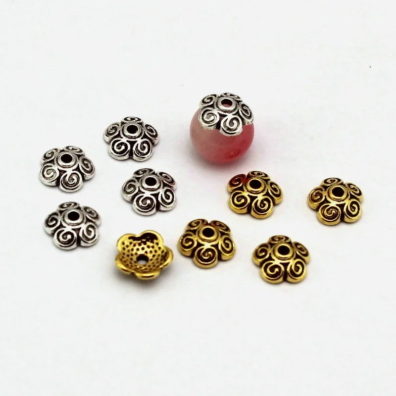 SC Vintage Tibetan Silver Gold Alloy Flower Cap Cover Spacer Beads Cap For Bracelet Jewelry Making