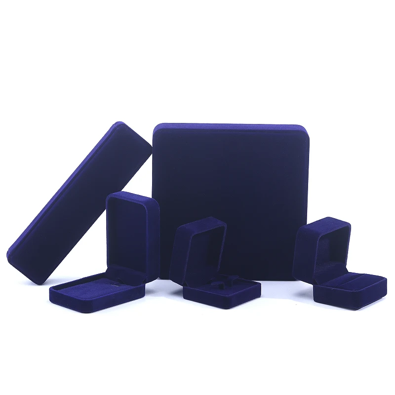 Hanhong custom wholesale hot sale jewelry packaging box earrings necklace gift box blue velvet ring jewelry box