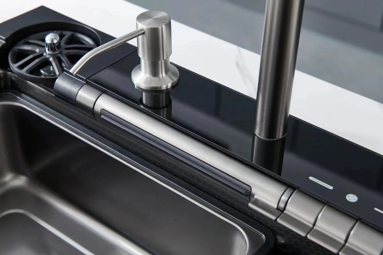 2024 Hot Sale Tiktok Trends Modern Multifunctional Nano Stainless Steel All in One Smart LED Kitchen Sink Waterfall Faucet Set