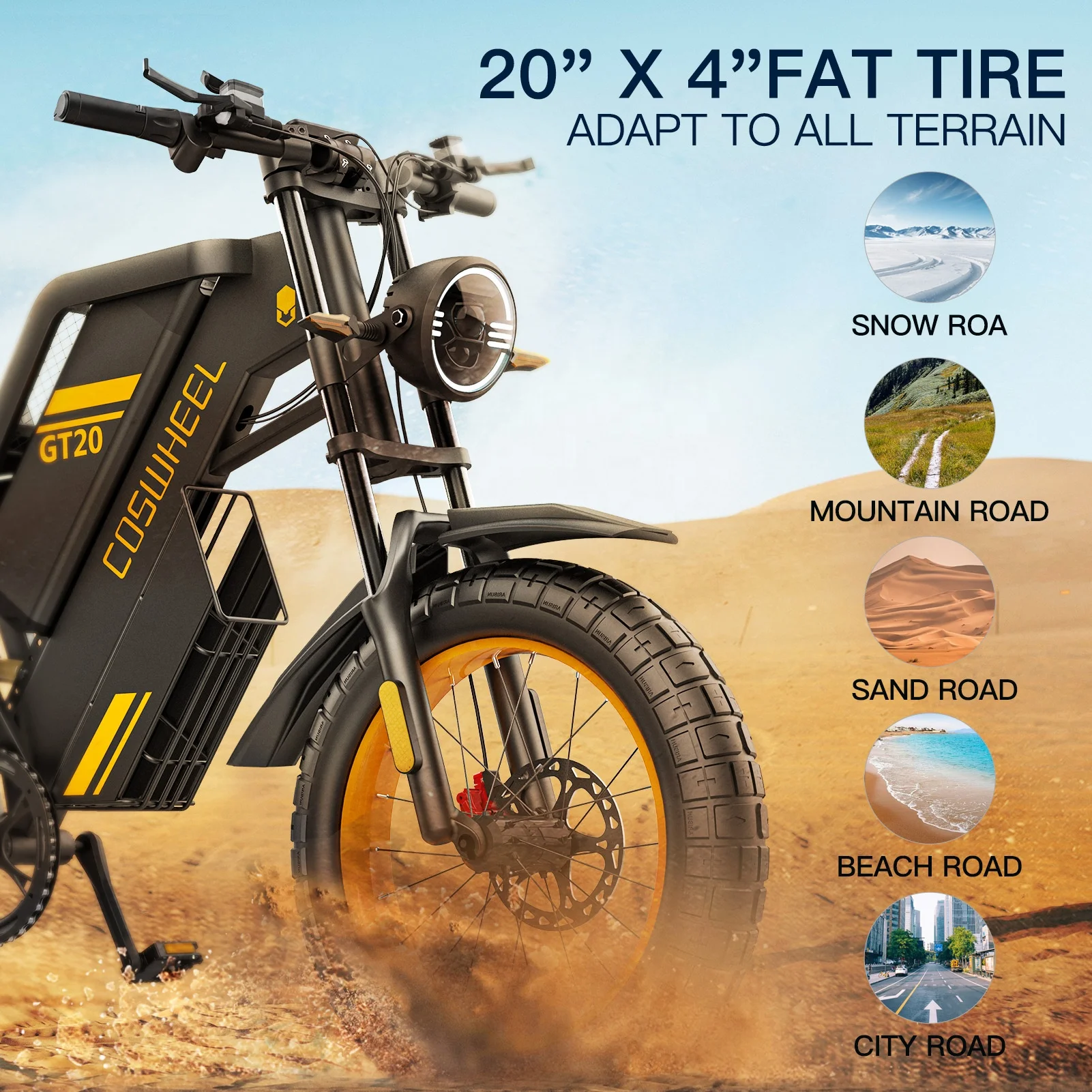 Coswheel GT20 Lithium Battery Fast Fat Tire Electric Bike Factory Direct 1500w Power eBike Cheap Mountain Bike 7 Speed Fatbike