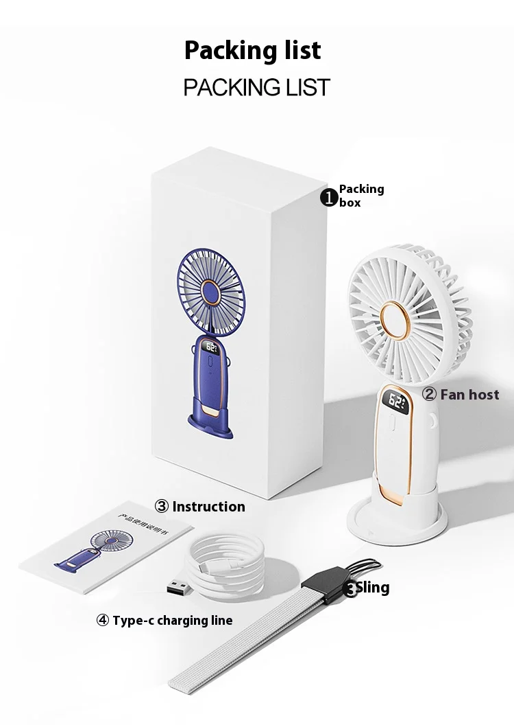 2024 Rechargeable Air Circular Hand Fan Outdoor 1200mAh Handheld Portable Foldable Electric Mini Fan