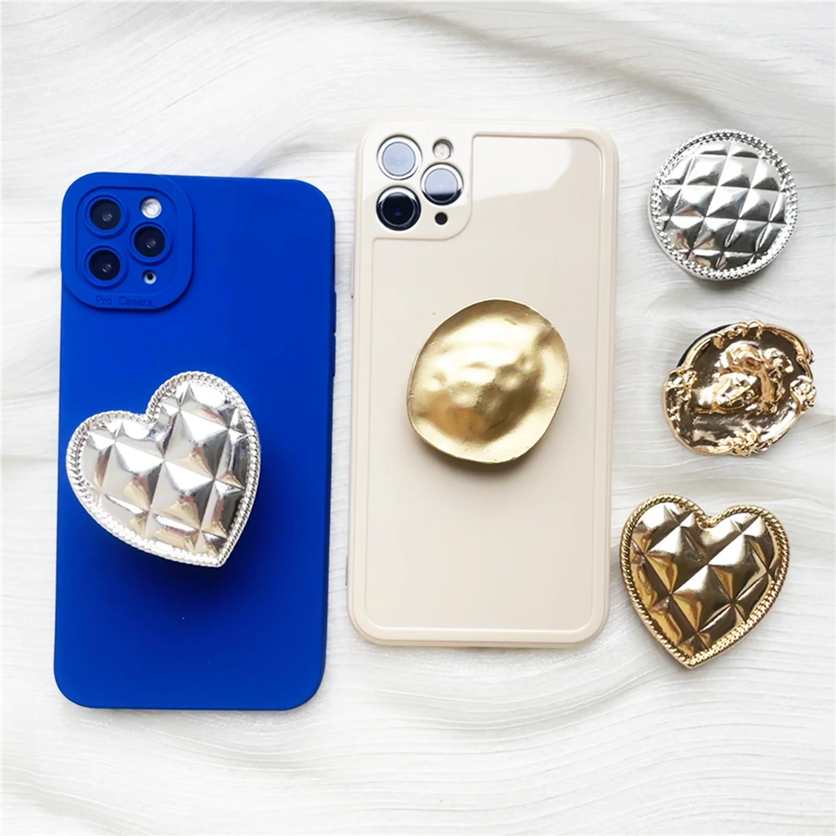 Electroplated Metal Silver DIY Mobile Phone Socket Bracket Creative Desktop Mobile Phone Holder Popular  Phone Grip Custom Logo