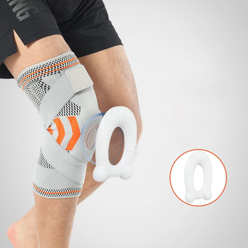 Compression Protection Patella Knee Silicone Pads Support Bar Grey Cross Straps 3D Knitted Elastic Knee Brace Sleeves
