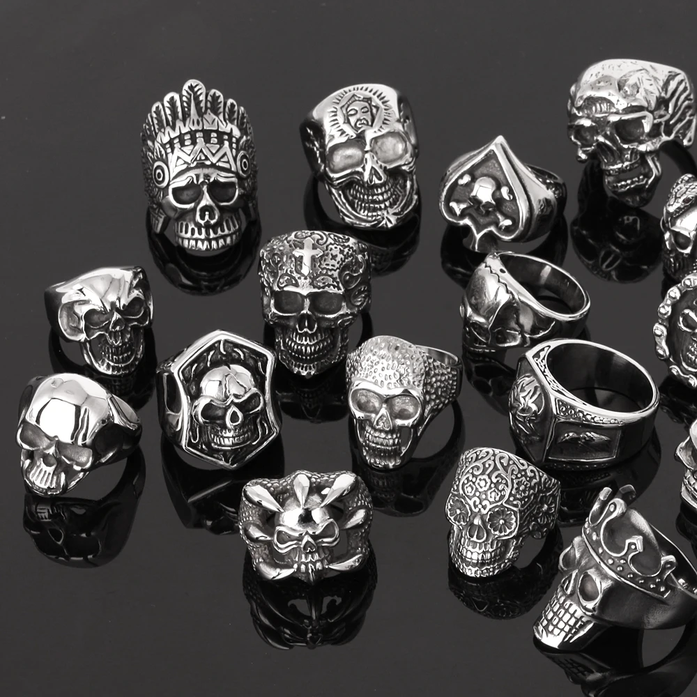 Anillo Wholesale Custom Vintage Stainless Steel Men Punk Skull Rings
