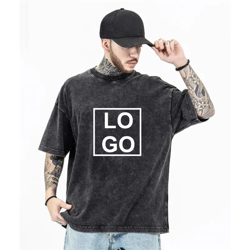NADANBAO Custom Logo Vintage 260gsm Heavy Weight Cotton Snow Acid Washed Blank T Shirt Men Street T shirt