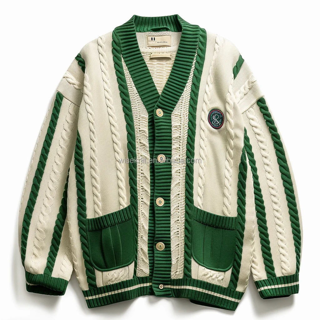 Oversized Knit y2k button striped pattern raw edge V neck Jacket Cotton Cardigan for Office Ladies Lady Womens