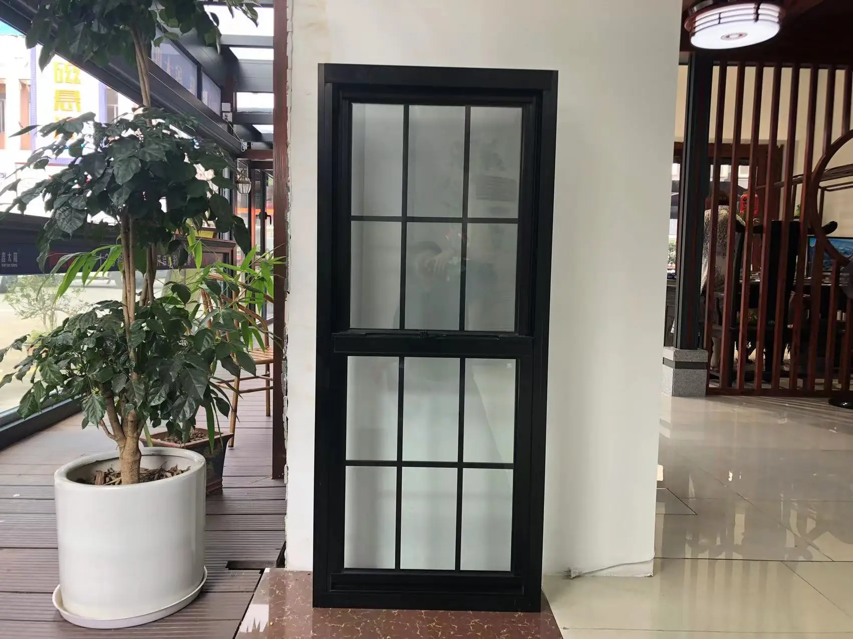 Thermal-Break  Grill Design  black aluminum top hung window with insect screen double hung window