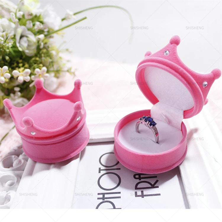 SHI SHENG Wholesale Small Square Wedding Earrings Ring Box Jewelry Packaging Organizer Storage Crown Shape Gift Velvet Box