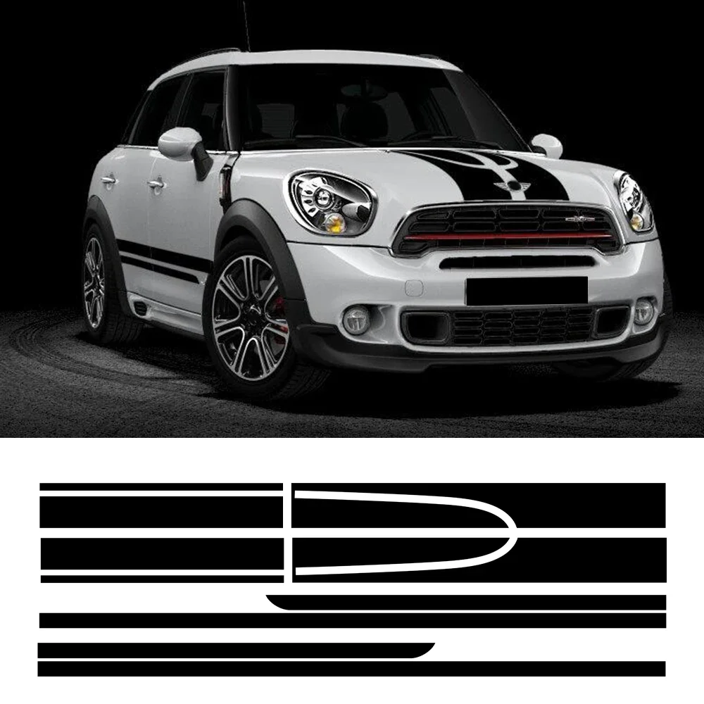 6PCS For MINI Cooper Countryman R60 JCW Car Hood Engine Cover Vinyl Trunk Rear Auto Body Kit Decal Side Stripe Skirt Sticker