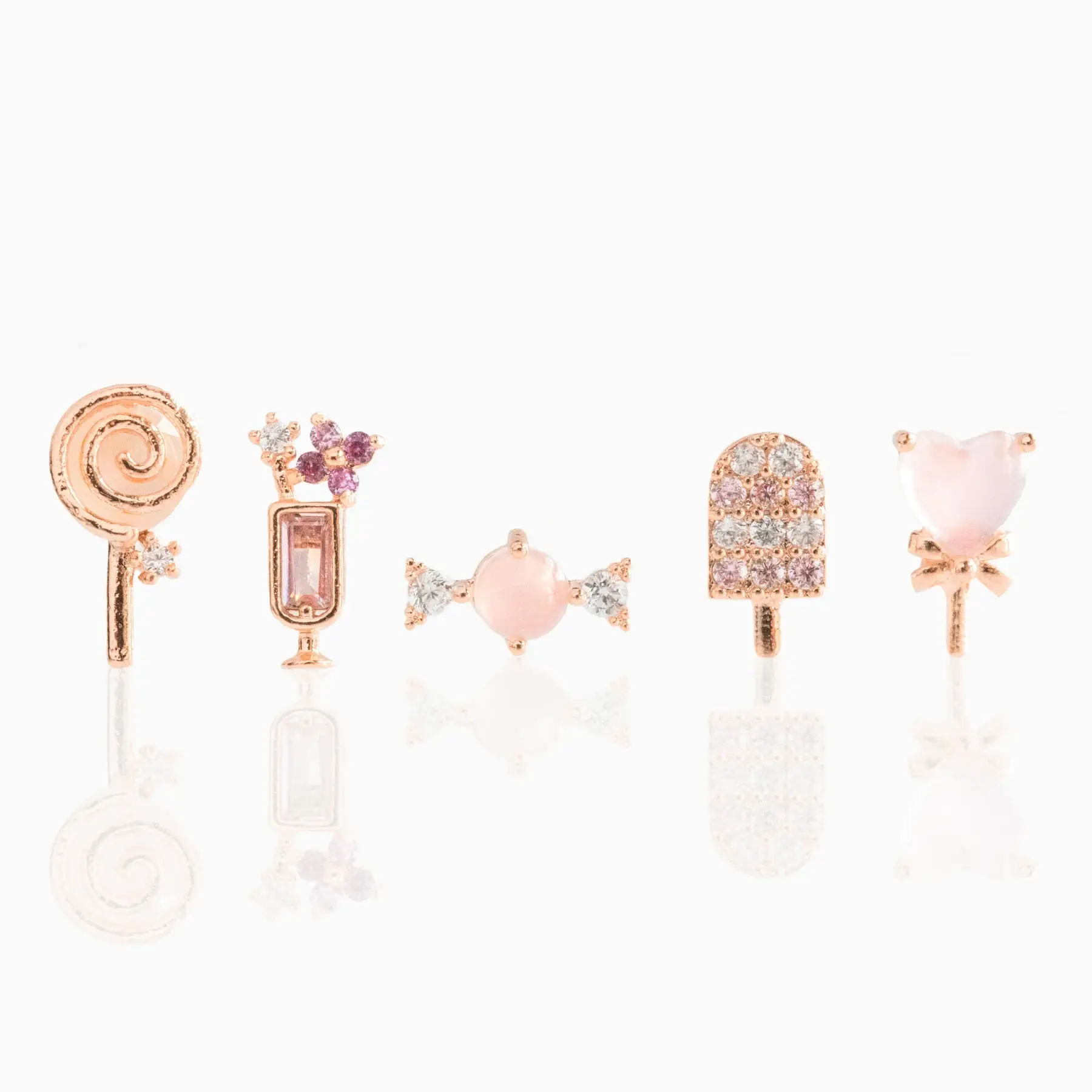 Fashion cz 925 sterling silver women jewelry candy heart wine glass cute pink mini stud earring