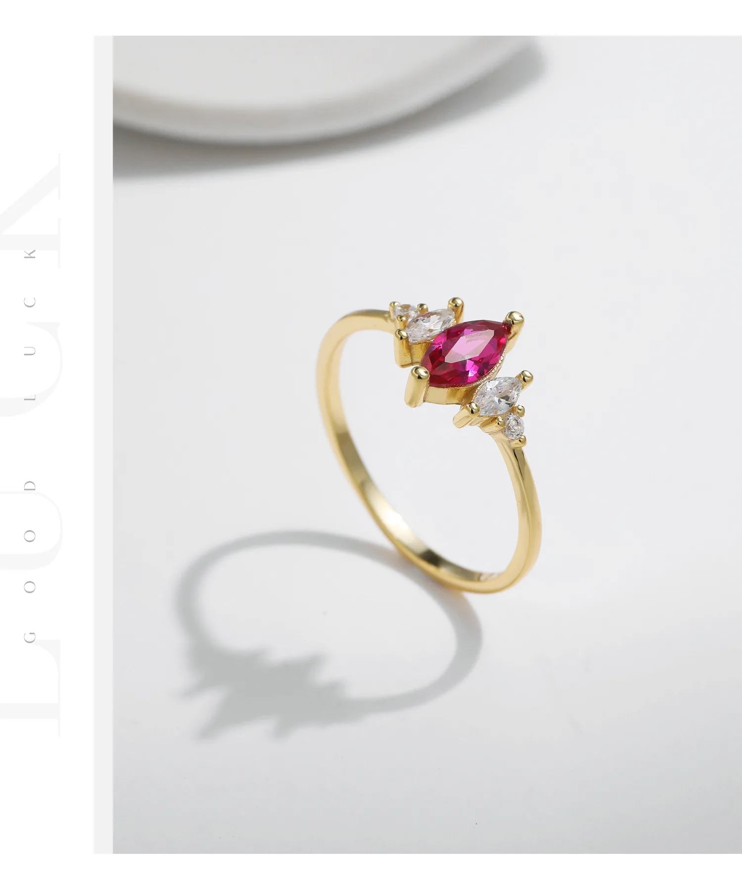 Классическое элегантное Винтажное кольцо Marquise Цирконий 925 стерлингового серебра позолоченное имитация рубина тонкое