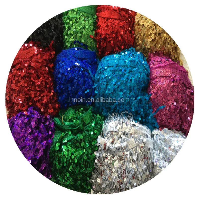 6 Inches 10 Yards Sequin Chain Trimming Long Sequin Fringe For Selling