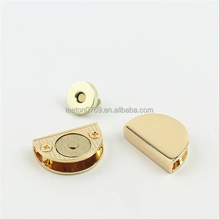 Stock supply bag accessories fashion metal semicircle magnetic button lock for leather bag