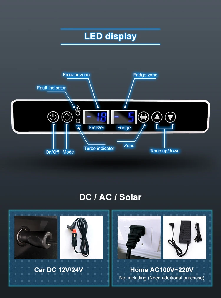 hot sale double door car fridges and deep freezers with digital display and high quality compressor 60L dual zone