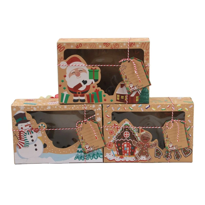 Beautiful PVC Windows Cookies Gingerbread Kraft Packaging Paper Box for Christmas