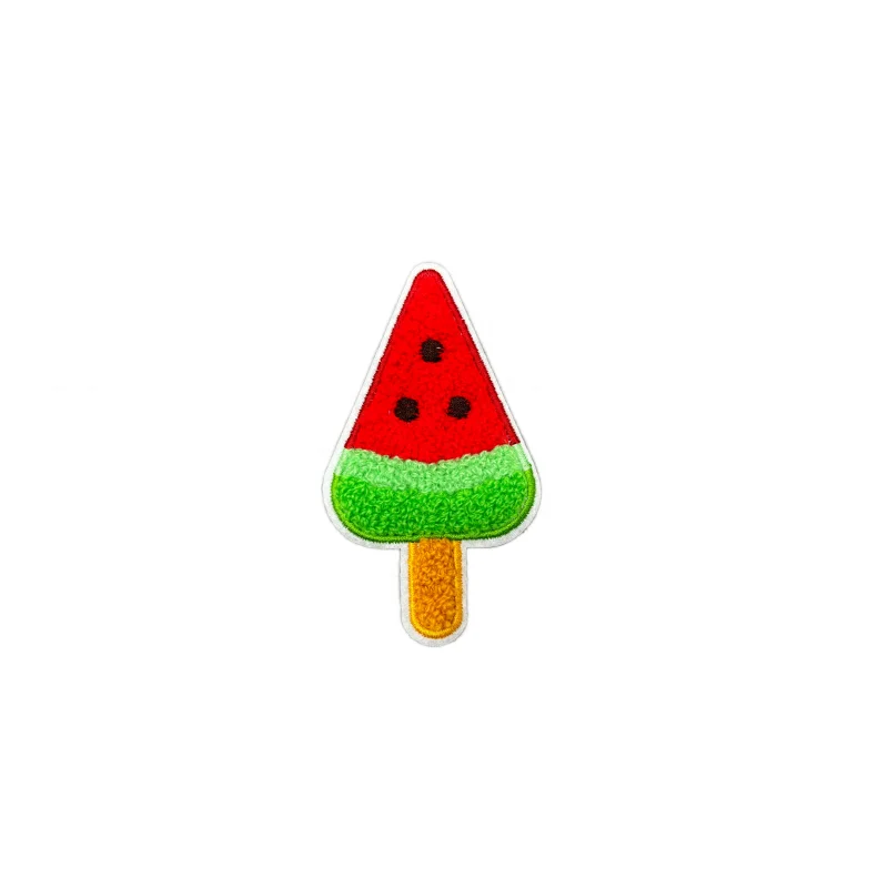 Factory Custom Cute Cartoon Watermelon Popsicle Chenille Patch Iron on Embroidery Patches for Clothing