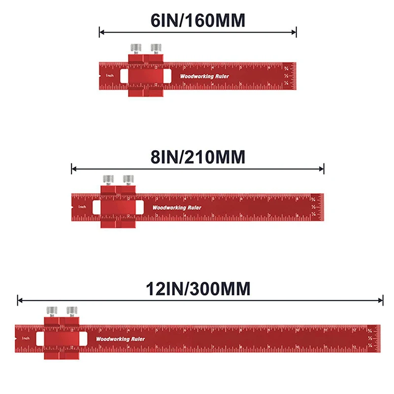 Multifunctional 6/8/12 inch T-Type Ruler Aluminum Alloy Scribing Ruler Woodworking Precision Pocket Metal Slide Rule