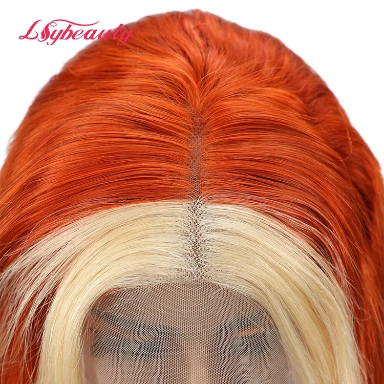 Skunk stripe wig Brazilian human hair wig pre plucked 613 blonde stripe ginger orange body wave  lace front human hair wigs