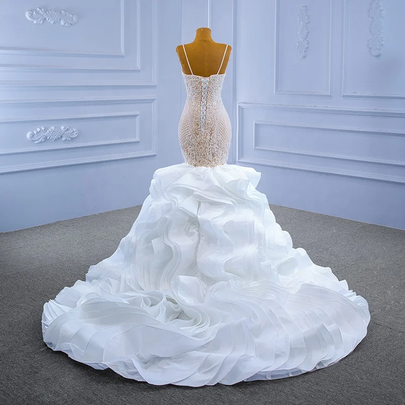 Нигерийское белое свадебное платье на бретельках без рукавов кружевное Бисероплетение плотная юбка с оборками свадебные