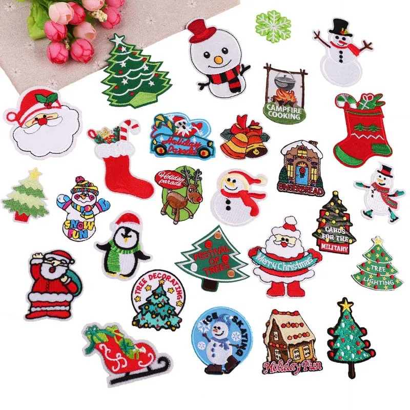 Wholesale custom Christmas Embroidery Patches Embroidered Sew-on Appliques for Craft Clothing Decorations and DIY Christmas Gift