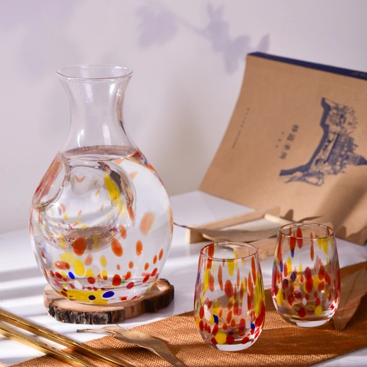 Creative Colorful Dot Sake Set Wholesale Japanese Glass Sake Pot Set Glass Vase Art Decor Factory Provide