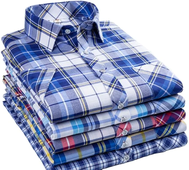 2021 2022 hot selling male men western style short sleeves blue tartan check plaid shirt