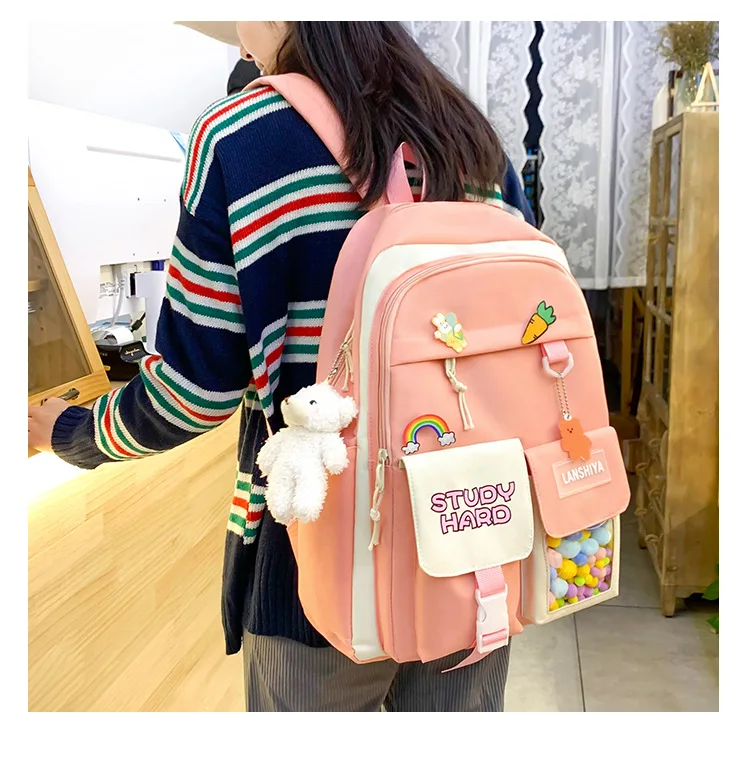 5 as One Set New Style High Junior School Bags Students Backpack Shoulder Bag for children