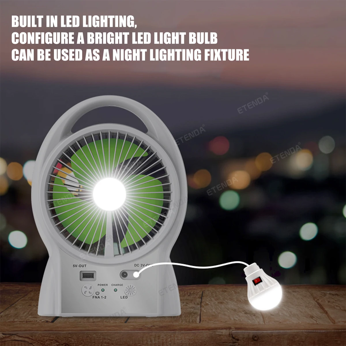 6 Inches Solar Fan Table Rechargeable With LED Light 5V USB OUTPUT Bulbs Solar Panel