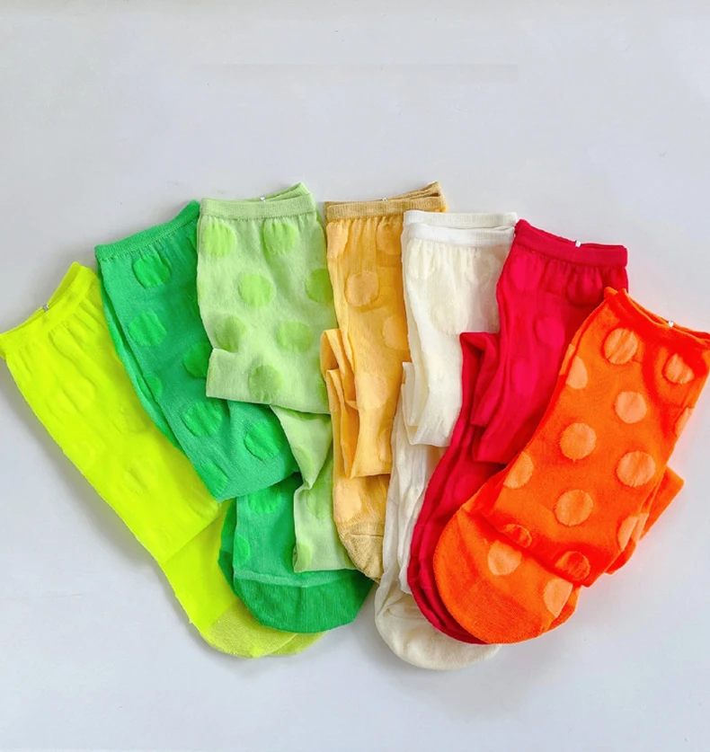 Wholesale Children Girls Fruits Color Ice Silk Sheer Knee High Socks Kids Thin Socks