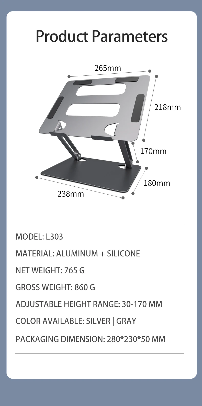 OEM/ODM Factory Aluminium Alloy  Portable Laptop Stand Stable Folding Height Adjustable Laptop Riser Desktop Laptop Holder