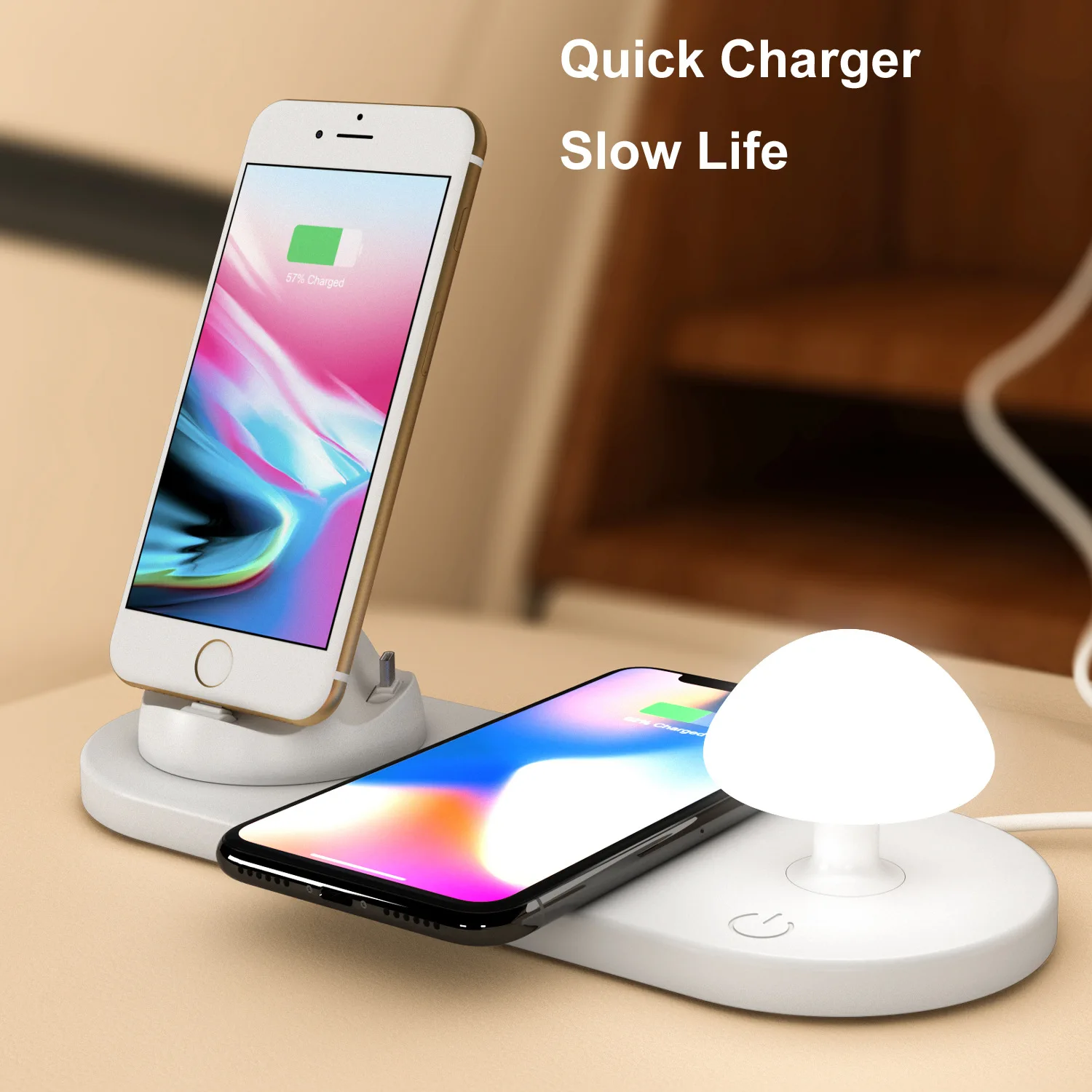  5 in 1 Wireless Fast Charger Mushroom Shape LED Night Lamp 3 Charge Dock for Universal