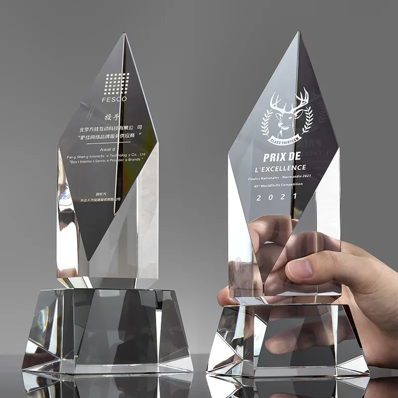 Brilliant crystal K9 crystal flame award with blue sides