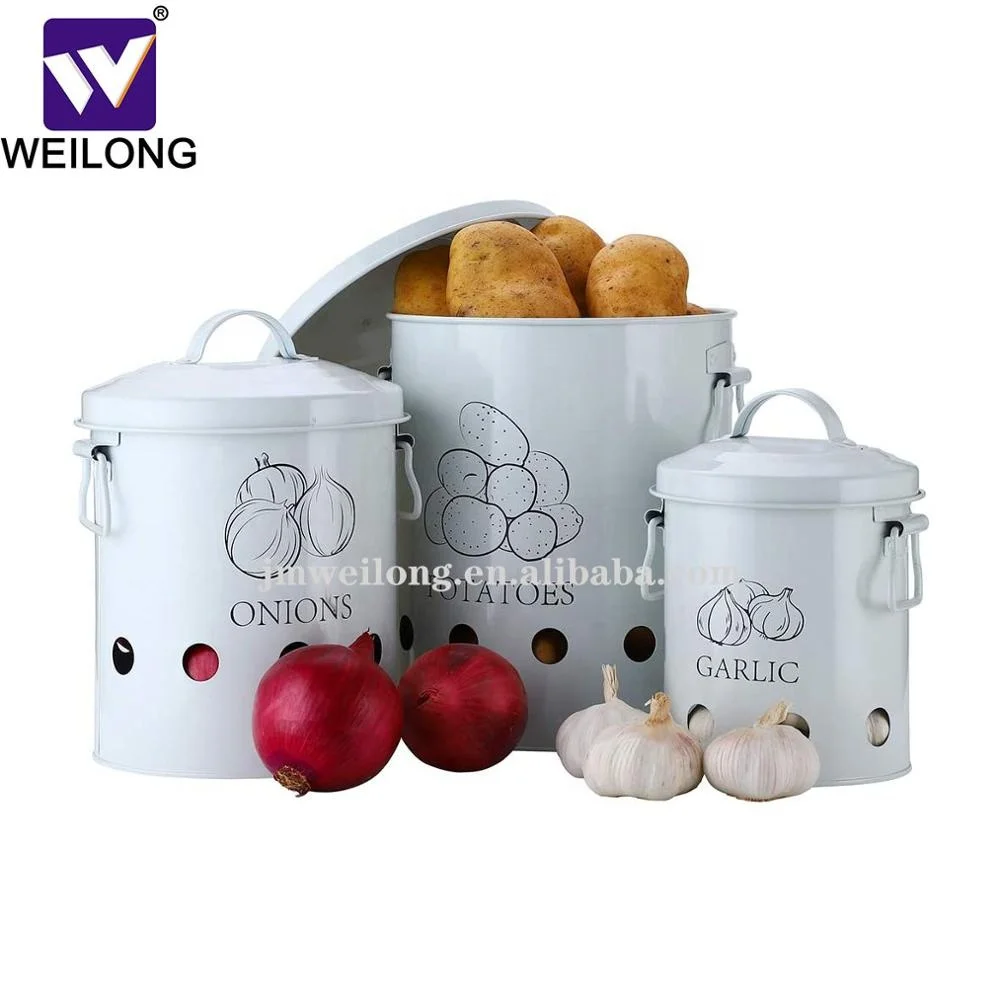 Metal storage canister set of 3 Potato Onion garlic  Kitchen Storage food Canisters