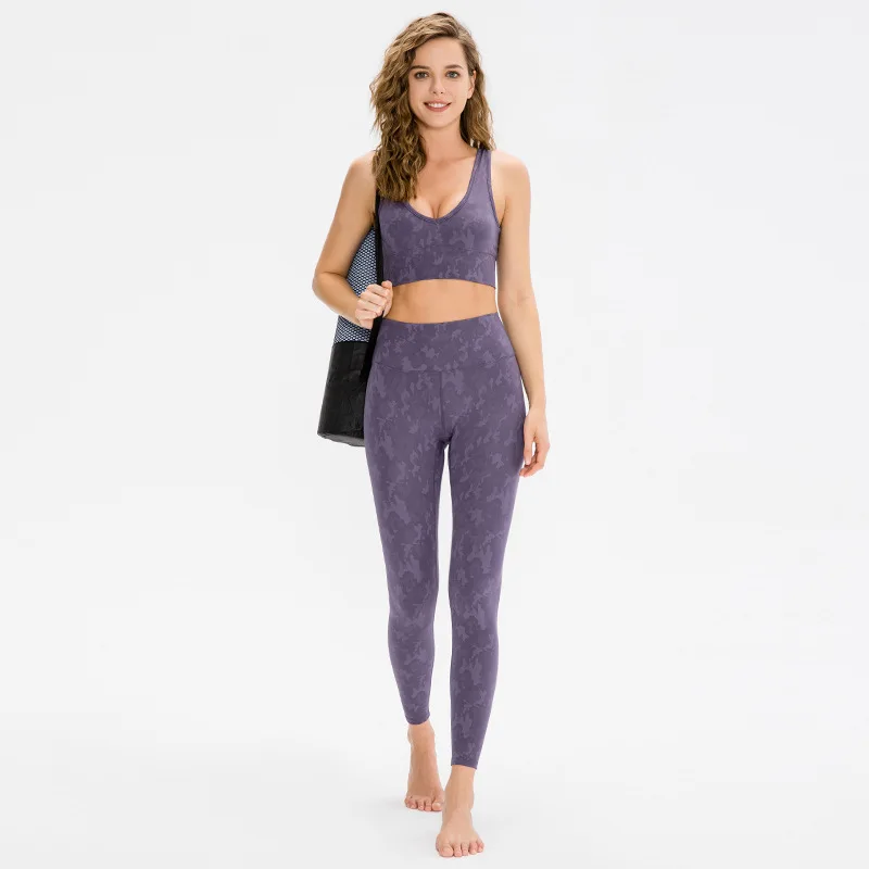 Nude Print High Waist Skinny Camouflage Pants Two Piece Sets 2022 Yoga Shorts Ribbed Fitness Gym Set Custom Active Wear