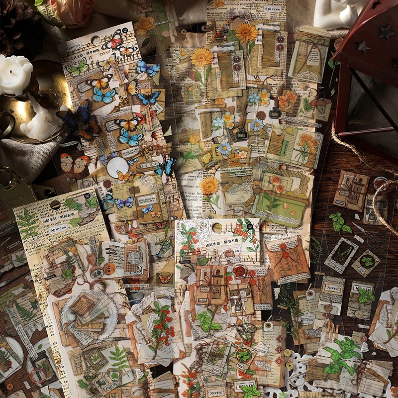 6Pcs Kawaii scrapbook sticker leaves, plants Journal Craft Decorative Stickers Scrapbooking Supplies Stickers for journaling