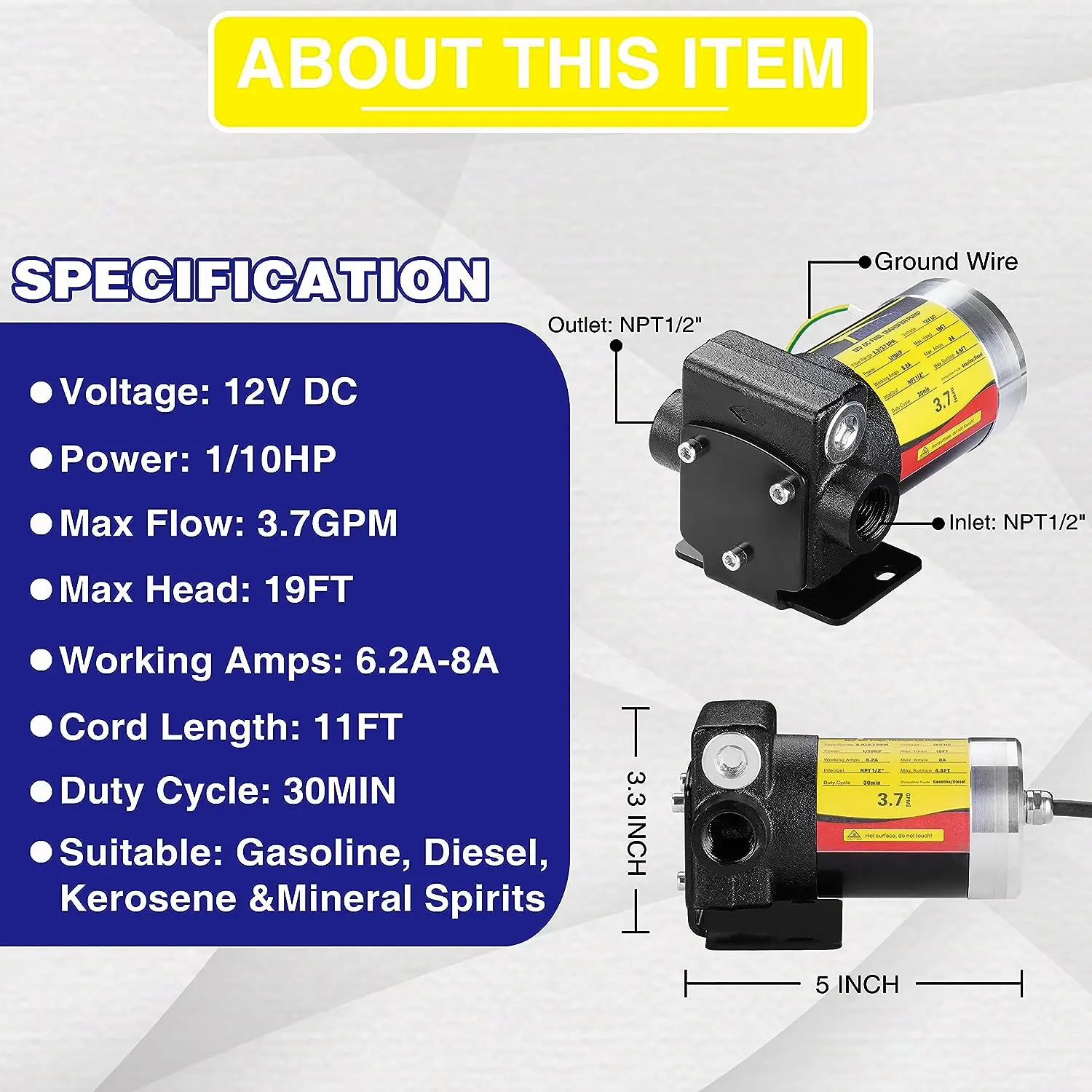 DC 12V New Portable Automatic Self-priming Gasoline Fuel Oil Transfer Pump with Reversible Pumping for Gasoline Diesel Kerosene