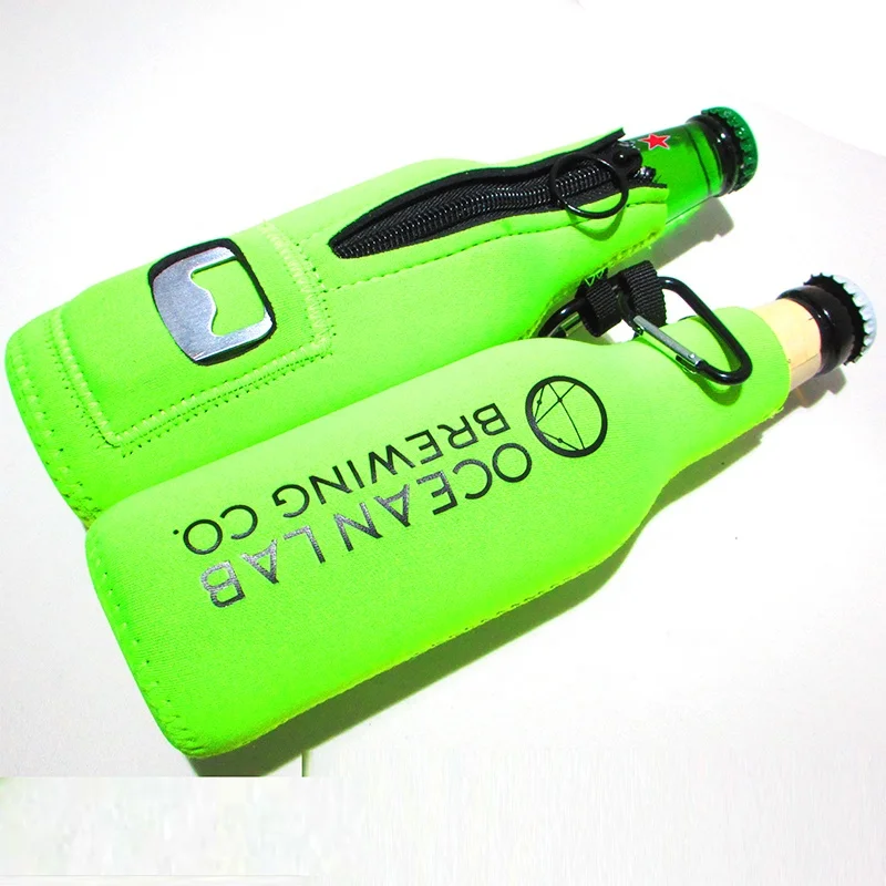 Factory Price Zipper Beer Bottle Insulator Holder Neoprene Insulated 12oz Beer Bottle Cooler Sleeve With Bottle Opener