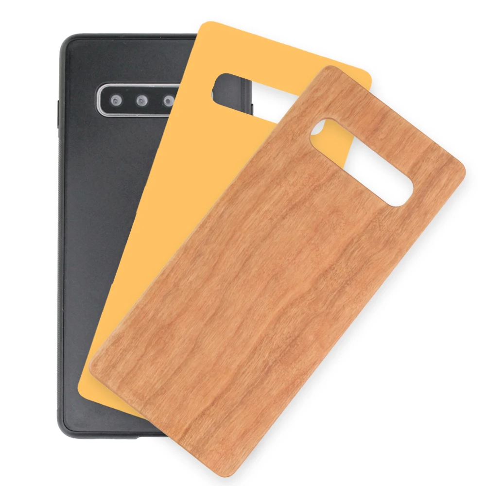 Real Wood Sheet Groove Phone Case For UV Printing Blank Cherry Wood Phone Cover with Sticker for Samsung Galaxy S10 S10 plus