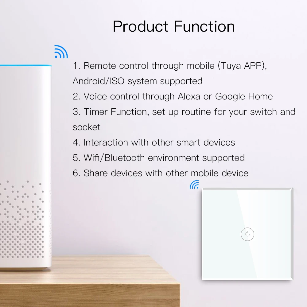  Настенный сенсорный выключатель для умного дома Tuya light стеклянные панели wi-fi uk без нейтрального