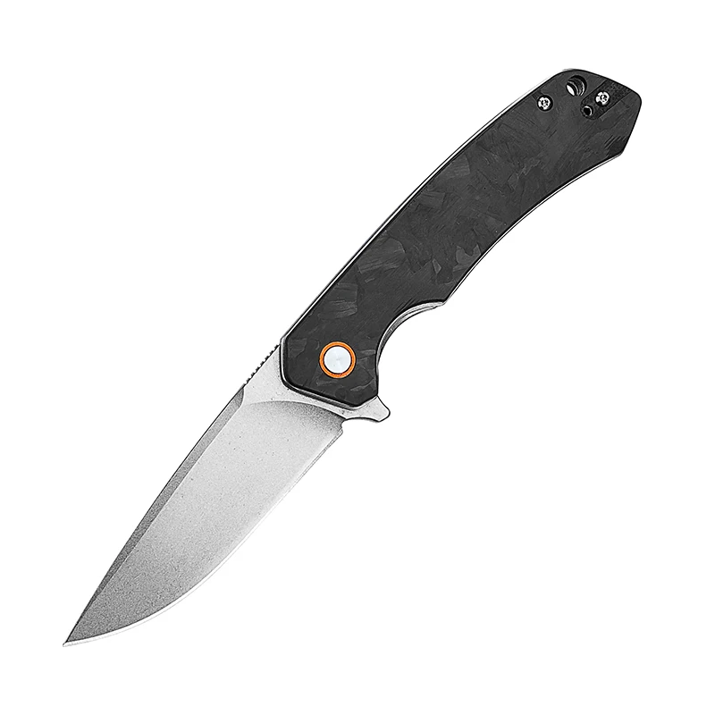 High Quality D2 Steel Blade Carbon Fiber Handle Camping Folding Tactical Hunting Pocket Knife With Single Gift Box Packaging