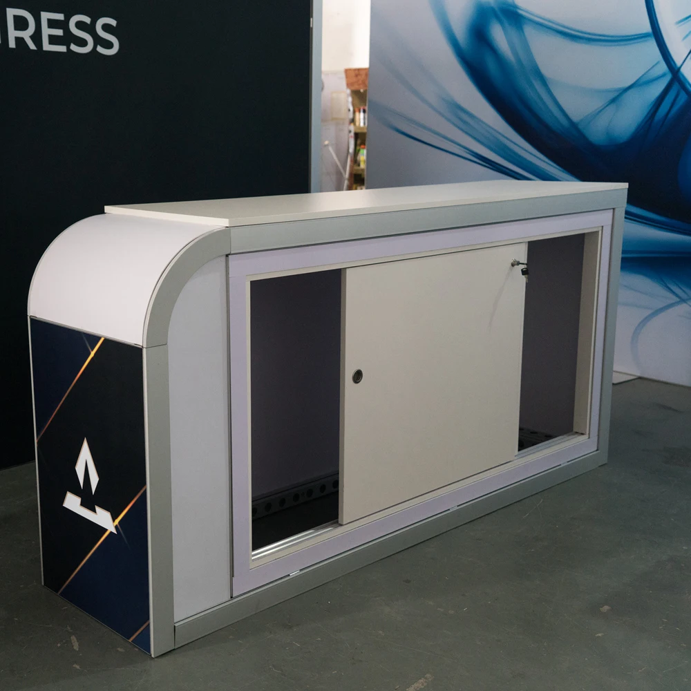 Customized  different  Promotional Portable trade fair counter aluminum  Product curved  display  counter table