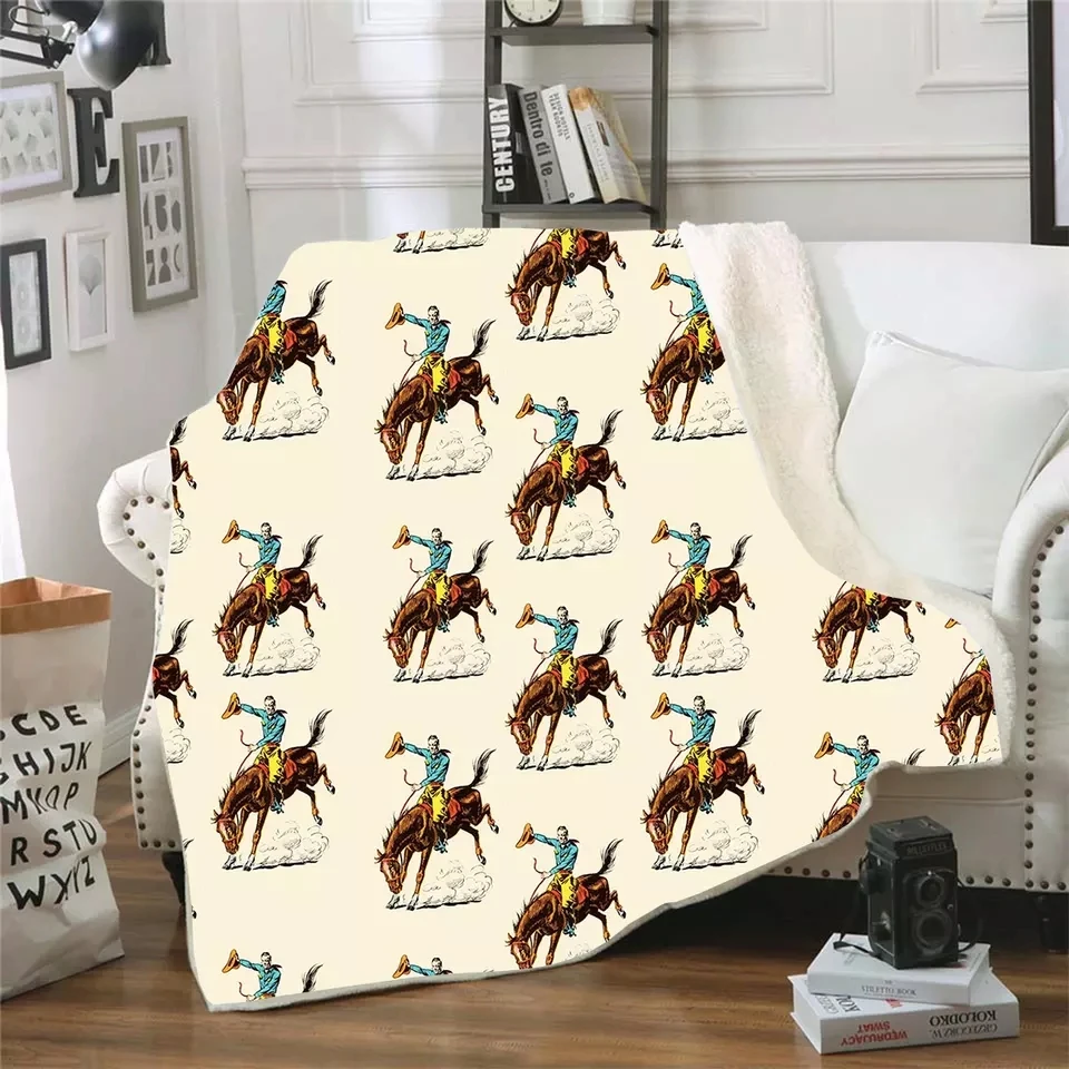 High Quality Personalized Western Style Cow Aztec Print Cowboy Flannel Blankets