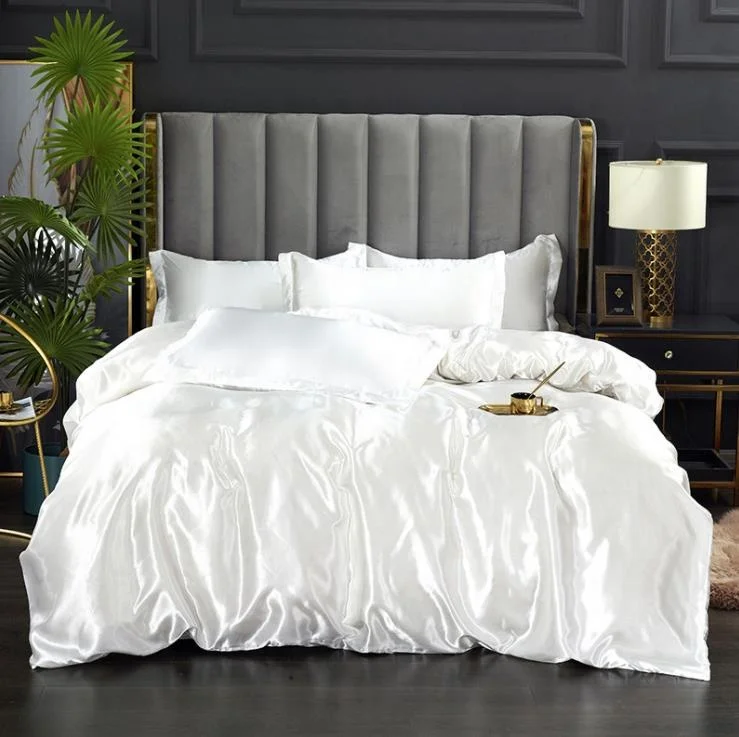 Quick Dry light luxury Summer Ice Silk 4pcs High Quality Simulated Silk Quilt Cover Sheet Bedding Bedding Set