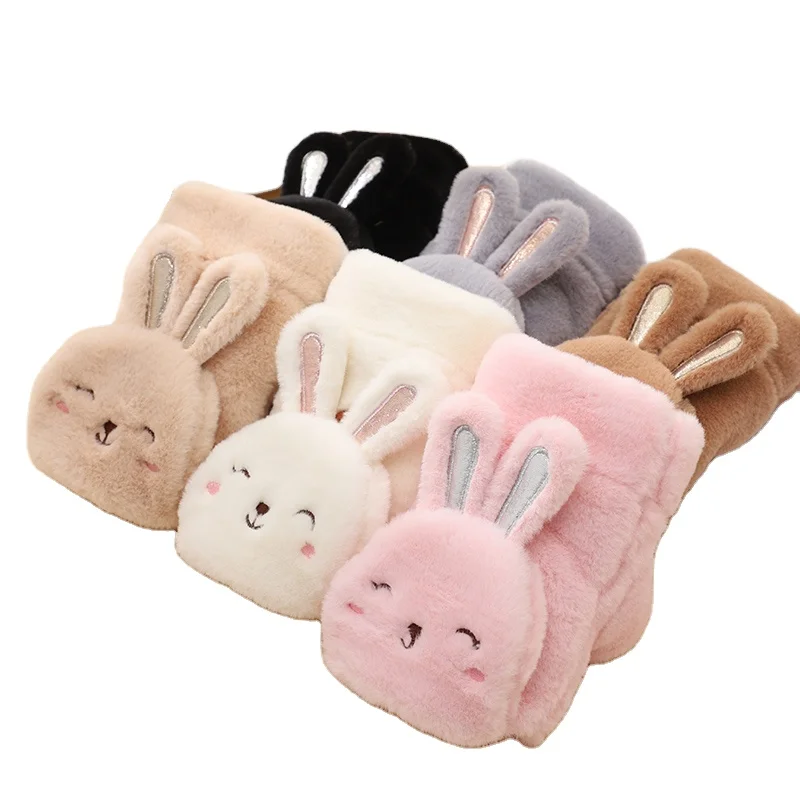 Недорогие мягкие зимние безпальцевые модные Волшебные женские перчатки из искусственного меха варежки из кроличьего меха