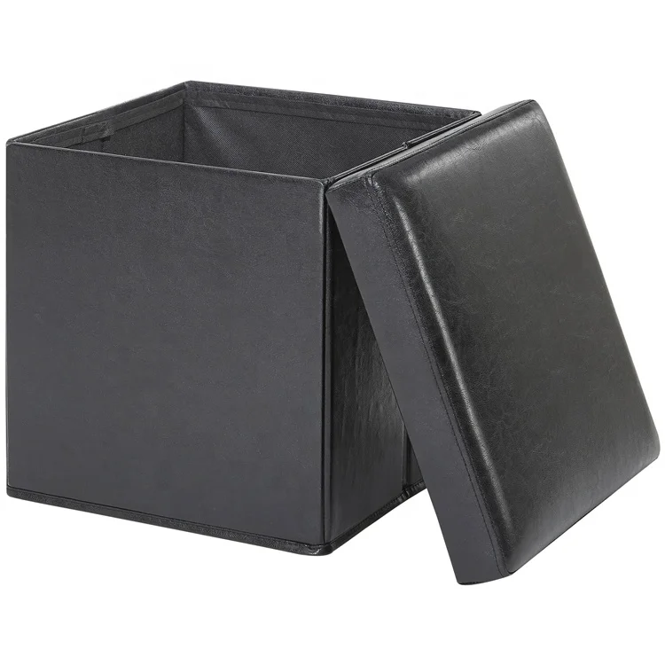 Custom Fold Box Luxury Cubic Leather Ottoman Storage Boxes Ottoman Pouf