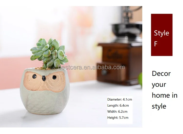 Owl Shaped flower pot decorative succulent pots mini ceramic succulent planter pot a drainage hole