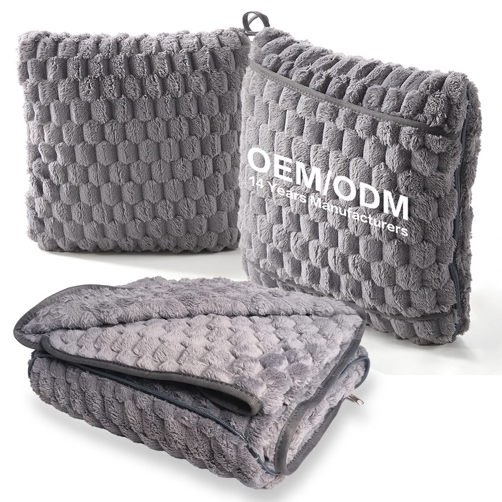 Custom Eco-Friendly Bed Soft Quilt Coral velvet Travel pillow Wearable Fleece Flannel Throw travel set pillow blanket