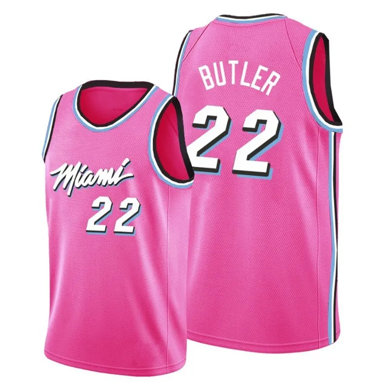  Майами City Heat Blue Pink Edition мужские футболки с вышивкой по индивидуальному заказу № 22 Джимми Батлер баскетбольные