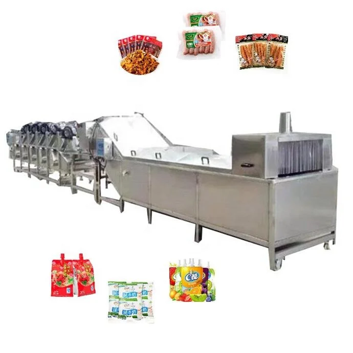 Continuous Pouched Meat Food Sausage Tunnel Pasteurizer Water Bath Pouch Bag Pickles Fruit Juice  Milk Pasteurization Machine