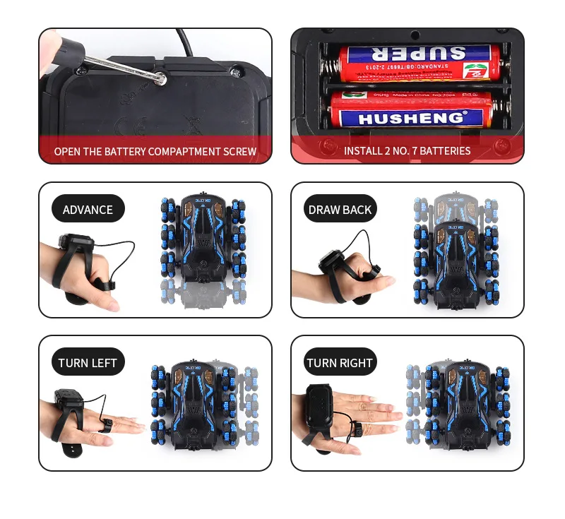 2.4G Rc Stunt Car With Music And Light Radio Control Climbing Drift Toys Hand Controlled Gesture Six-Wheeled Rc Car